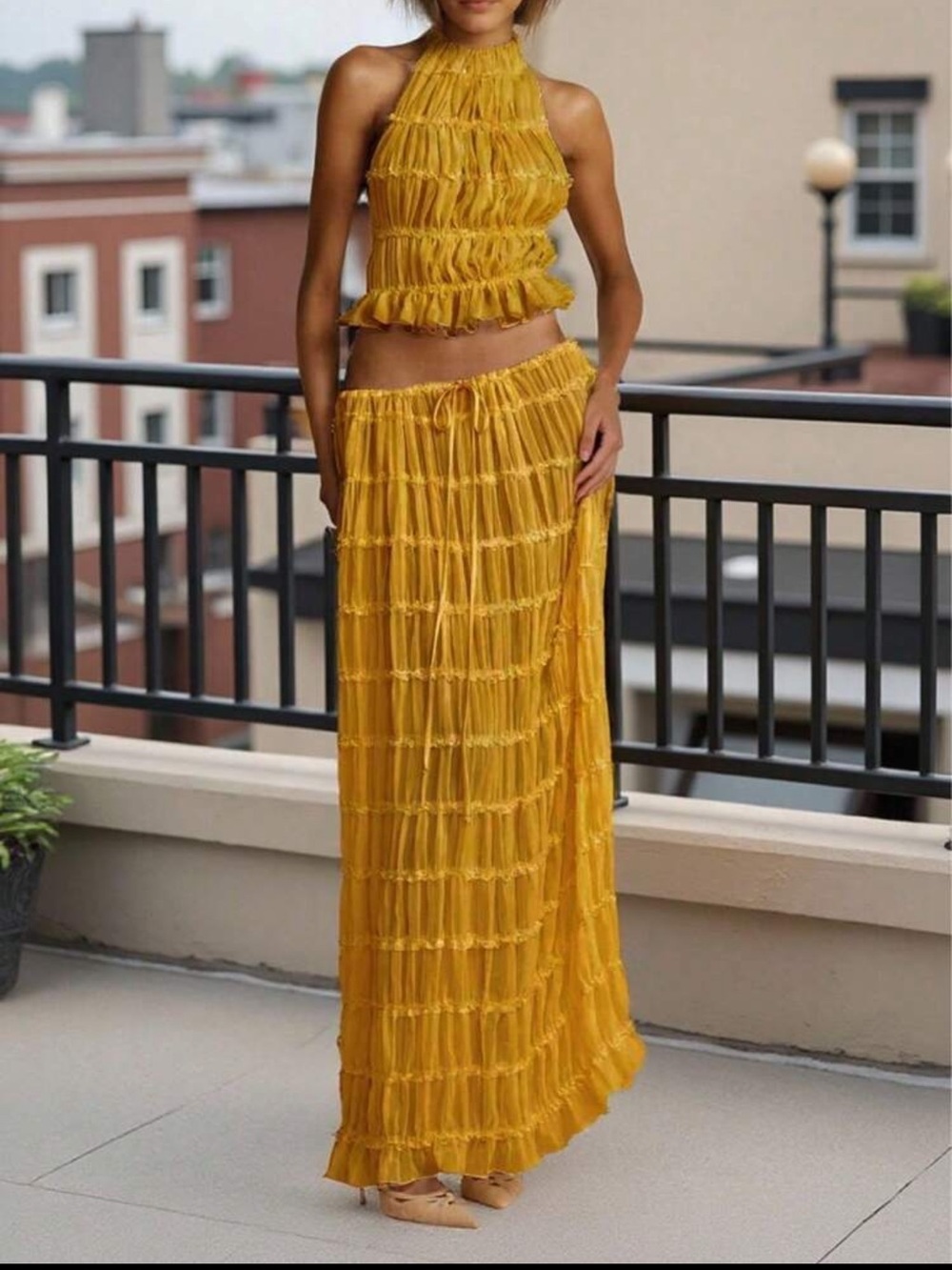 Yellow Ruffle Two-Piece Halter Set - Picture 3 of 6